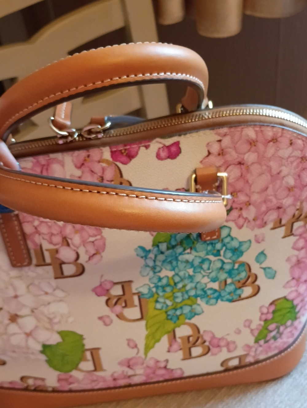 Dooney & Bourke Monogram Floral Hydrangea Zip Domed Satchel - Picture 6 of 17